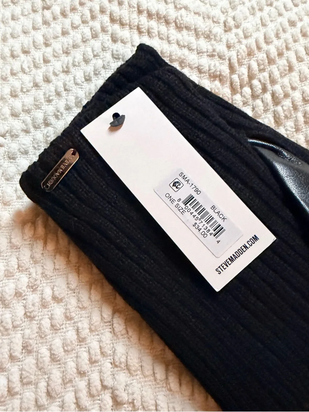 🤍New Steve Madden Black Ribbed Knit and Leather  Gloves🤍
